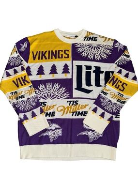 Vikings Miller Lite Sweater Mens XL Ugly Christmas NFL Knit Pullover